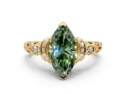 Solitaire Engagement Ring Setting for Fancy Green Marquise Center with Filigree Band and Prong Head in Yellow Gold