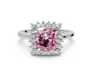 Starburst Halo Engagement Ring Setting for Fancy Pink Cushion Cut Center with Thin Round-Wire Band and Prong Head in Sterling Silver