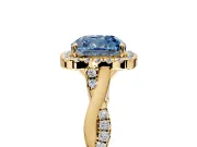 Halo Engagement Ring Setting for Fancy Blue Cushion Cut Center with Twist Band and Prong Head in Yellow Gold
