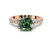 Paired Accent Engagement Ring Setting for Fancy Green Cushion Cut Center with Pave Band and Prong Head in Rose Gold