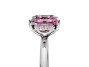 Hidden Halo Engagement Ring Setting for Fancy Pink Asscher Cut Center with Thin Rounded Band and Prong Head in Sterling Silver