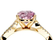 Solitaire Engagement Ring Setting for Fancy Pink Cushion Cut Center with Twisted Pave Split Shank and Prong Head in Yellow Gold