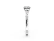 3 Stone Engagement Ring Setting for Cushion Cut Center with Tapered Baguettes, Plain Band and Prong Head in Sterling Silver