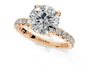 Solitaire Engagement Ring Setting for Round Cut Center with Shared-Prong Accents and Prong Head in Rose Gold