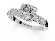 5 Stone Engagement Ring Setting for Cushion Cut Center with Plain Band and Prong Head in Sterling Silver