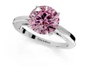 Solitaire Engagement Ring Setting for Fancy Pink Round Cut Center with Flat-Sided Plain Band and Prong Head in Platinum