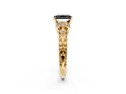 Solitaire Engagement Ring Setting for Fancy Black Radiant Cut Center with Filigree Band and Prong Head in Yellow Gold