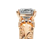 Solitaire Engagement Ring Setting for Asscher Cut Center with Filigree Accent Basket and Prong Head in Rose Gold