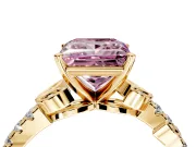 Leaf Motif Engagement Ring Setting for Fancy Pink Princess Cut Center with Pave Band and Prong Head in Yellow Gold
