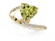 Solitaire Engagement Ring Setting for Fancy Yellow Heart-Shaped Center with Pave Bypass Swirl Band and Prong Head in Yellow Gold