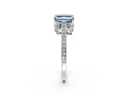 Cathedral Engagement Ring Setting for Fancy Blue Asscher Cut Center with Antique-Style Pave Band and Prong Head in Sterling Silver