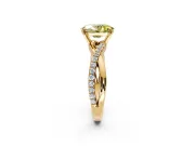 Crossover Engagement Ring Setting for Fancy Yellow Oval Center with Pave and Plain Strands and Prong Head in Yellow Gold