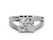 Split Shank Engagement Ring Setting for Princess Cut Center with Pave Split Shank and Prong Head in Platinum