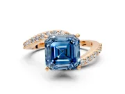 Solitaire Engagement Ring Setting for Fancy Blue Asscher Cut Center with Pave Bypass Swirl Band and Prong Head in Rose Gold