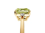3 Stone Engagement Ring Setting for Fancy Yellow Asscher Cut Center with Low-Set Round Cut Accents and Prong Head in Yellow Gold