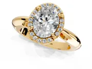 Halo Engagement Ring Setting for Oval Center with Tapered Plain Band and Prong Head in Yellow Gold