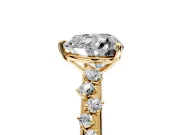 Cluster Engagement Ring Setting for Heart-Shaped Center with Round Cut Accent Band and Prong Head in Yellow Gold