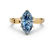 Solitaire Engagement Ring Setting for Fancy Blue Marquise Center with Carved Leaf Shoulders and Prong Head in Yellow Gold