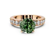 Solitaire Engagement Ring Setting for Fancy Green Round Cut Center with Channel-Set Accents and Prong Head in Rose Gold