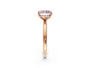Hidden Halo Engagement Ring Setting for Fancy Pink Radiant Cut Center with Thin Round-Wire Band and Prong Head in Rose Gold