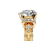 Solitaire Engagement Ring Setting for Heart-Shaped Center with Filigree Band and Prong Head in Yellow Gold
