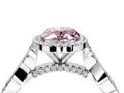 Halo Engagement Ring Setting for Fancy Pink Oval Center with Twist Band and Prong Head in Sterling Silver