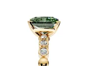 Solitaire Engagement Ring Setting for Fancy Green Radiant Cut Center with Bezel-Dot Beaded Band and Prong Head in Yellow Gold