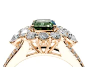 Halo Engagement Ring Setting for Fancy Green Emerald Cut Center with Two-Strand Split Shank and Prong Head in Rose Gold