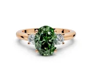3 Stone Engagement Ring Setting for Fancy Green Oval Center with Wide Plain Band and Prong Head in Rose Gold