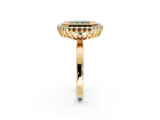 Halo Engagement Ring Setting for Fancy Green Radiant Cut Center with Milgrain Bezel Rim, Plain Band and Prong Head in Yellow Gold