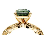 Solitaire Engagement Ring Setting for Fancy Green Radiant Cut Center with Marquise Panel Band and Prong Head in Yellow Gold