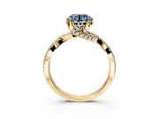 Solitaire Engagement Ring Setting for Fancy Blue Round Cut Center with Narrow Twist Pave Band and Prong Head in Yellow Gold