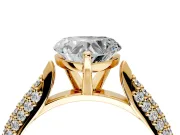 Solitaire Engagement Ring Setting for Heart-Shaped Center with Multi-Row Accents and Prong Head in Yellow Gold