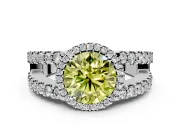 Halo Engagement Ring Setting for Fancy Yellow Round Cut Center with Wide-Open Pave Split Shank and Prong Head in Platinum