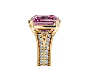 Solitaire Engagement Ring Setting for Fancy Pink Asscher Cut Center with Pave Rail Split Shank and Prong Head in Yellow Gold