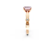 Solitaire Engagement Ring Setting for Fancy Pink Asscher Cut Center with Carved Leaf Shoulders and Prong Head in Rose Gold