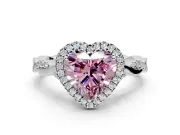 Halo Engagement Ring Setting for Fancy Pink Heart-Shaped Center with Twist Band and Prong Head in Sterling Silver