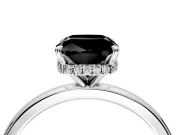 Hidden Halo Engagement Ring Setting for Fancy Black Cushion Cut Center with Plain Band and Tall Prong Head in White Gold