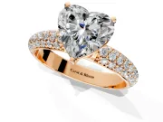 Solitaire Engagement Ring Setting for Heart-Shaped Center with Domed Multi-Row Pave Band and Prong Head in Rose Gold