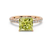 Solitaire Engagement Ring Setting for Fancy Yellow Princess Cut Center with Fine Pave Band and Prong Head in Rose Gold