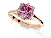 Solitaire Engagement Ring Setting for Fancy Pink Cushion Cut Center with Cathedral Band and Prong Head in Rose Gold