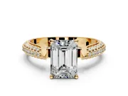Solitaire Engagement Ring Setting for Emerald Cut Center with Multi-Row Accents and Prong Head in Yellow Gold