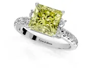 Paired Accent Engagement Ring Setting for Fancy Yellow Princess Cut Center with Pave Band and Prong Head in White Gold
