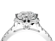 Floral Engagement Ring Setting for Cushion Cut Center with Pave Band and Floral Prong Head in Platinum