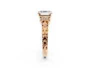 Solitaire Engagement Ring Setting for Asscher Cut Center with Filigree Band and Prong Head in Rose Gold