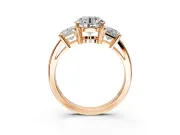 3 Stone Engagement Ring Setting for Round Cut Center with Matching Side Accents and Prong Head in Rose Gold