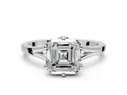 Solitaire Engagement Ring Setting for Asscher Cut Center with Plain Split Shank and Prong Head in Platinum