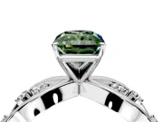 Solitaire Engagement Ring Setting for Fancy Green Radiant Cut Center with Criss-Cross Accent Band and Prong Head in White Gold