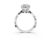 Solitaire Engagement Ring Setting for Cushion Cut Center with Accented Twist Band and Leaf Prong Head in Sterling Silver