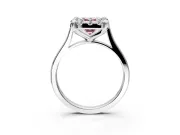 Single Halo Engagement Ring Setting for Fancy Pink Emerald Cut Center with Corner Claws, Plain Band and Prong Head in White Gold